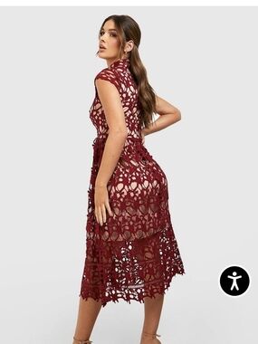 Boohoo Burgundy Crochet Midi Dress